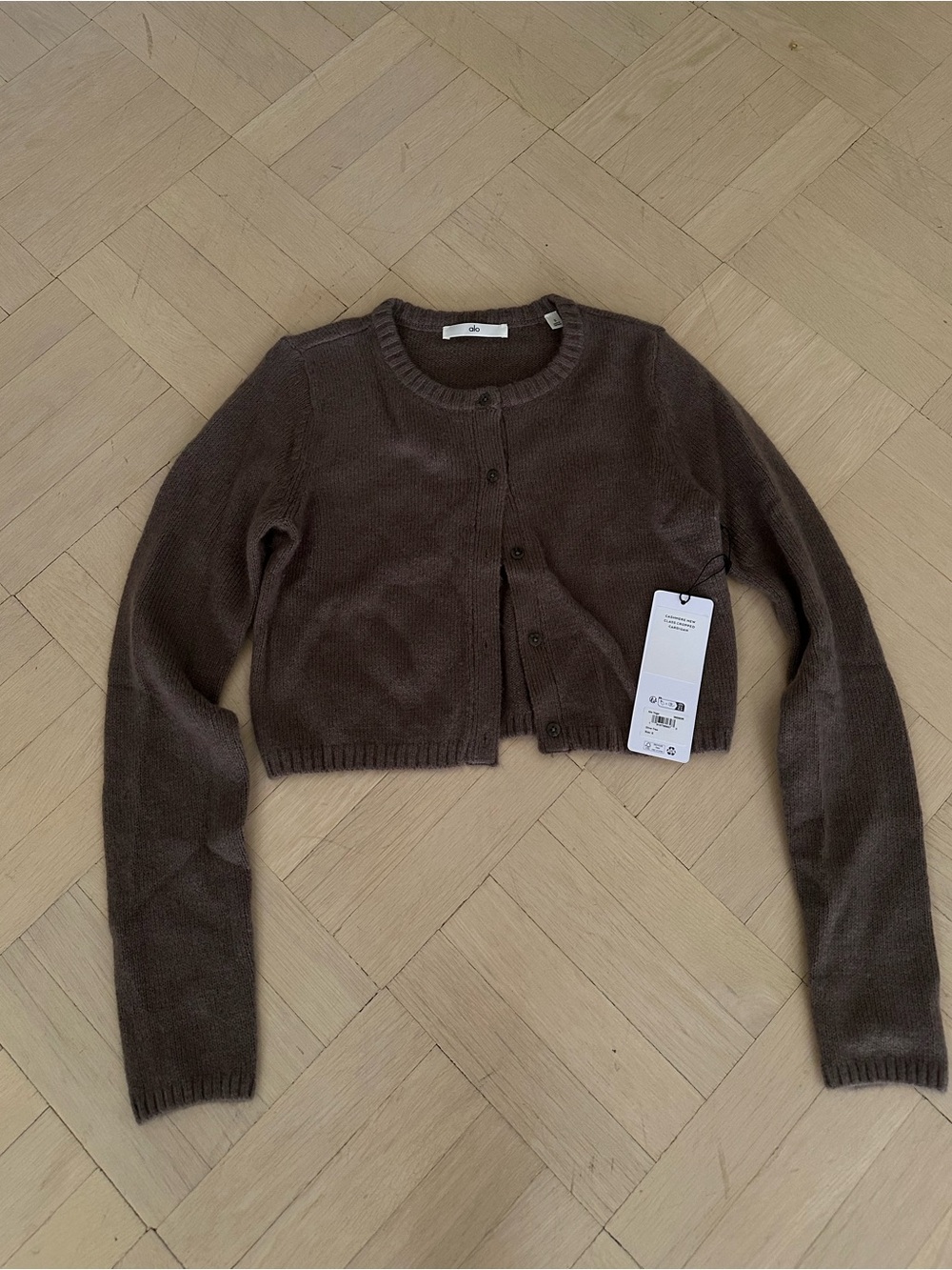 Alo Yoga Wool Cashmere New Class Cropped Cardigan Olive Tree Size Small NWT